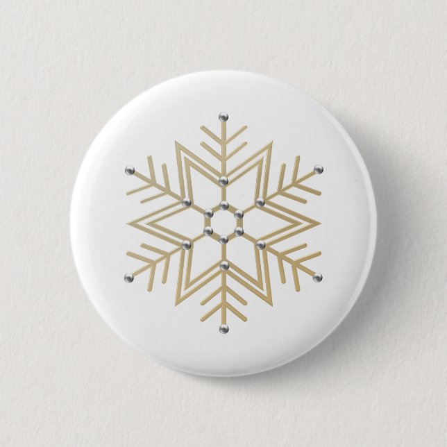 2-Silver and Gold Snowflake 3-D Look Button (Front)
