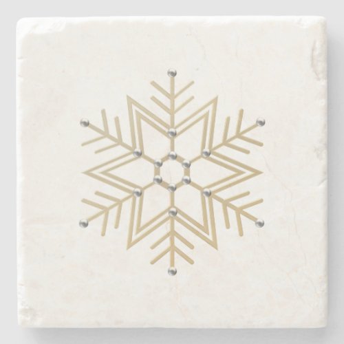 2_Silver and Gold Snowflake 3_D Look Stone Coaster