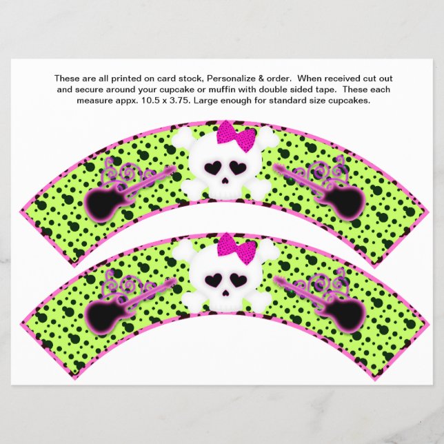 2 SKULL Birthday Personalize Cupcake Wrappers (Front)