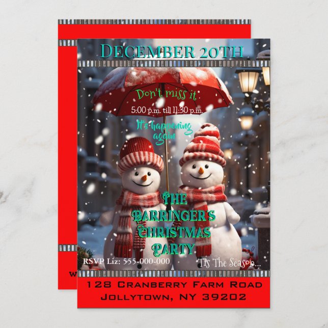2 Snowman Throwing a Christmas Party Invitation (Front/Back)