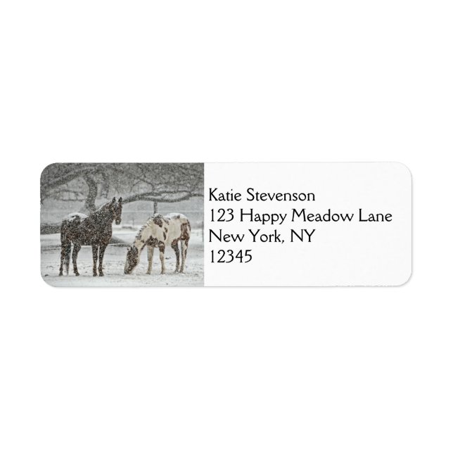 2 Snowy Horses Standing Under a Tree Label (Front)