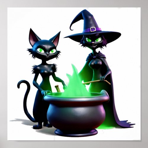 2 spooky witches with their cauldron poster