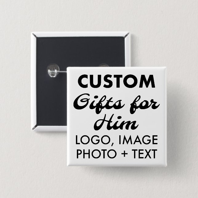2" Square Button Pin Badge Custom Gifts for Him (Front & Back)