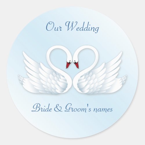 2 stylised white swans round sticker