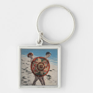 2 Sunbathing Women & Asian Umbrella, Florida Keychain