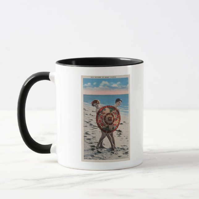 2 Sunbathing Women & Asian Umbrella, Florida Mug (Left)