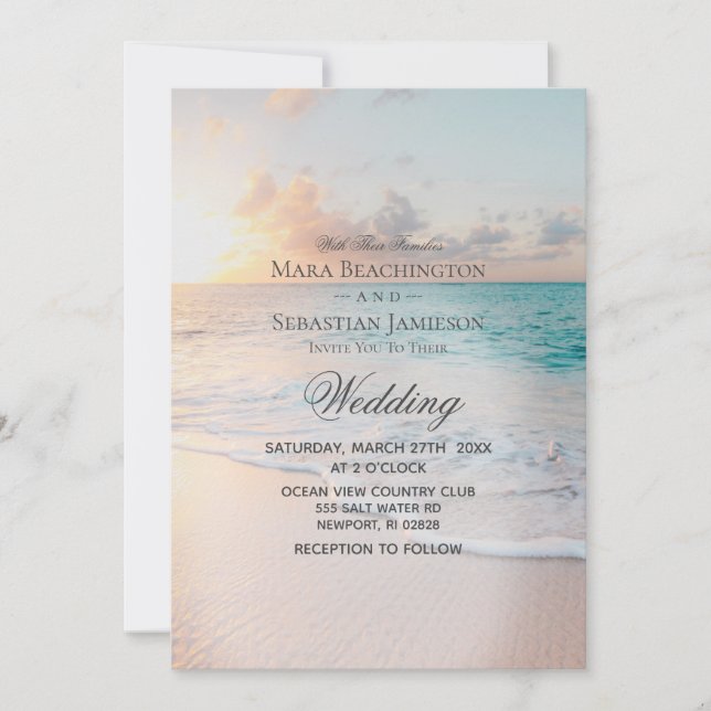 *~* 2 - Sunrise Pastel Beach Sunset  Wedding Invitation (Front)