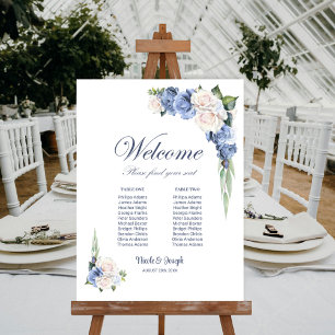 2 Table Blue White Floral Wedding Seating Chart Foam Board