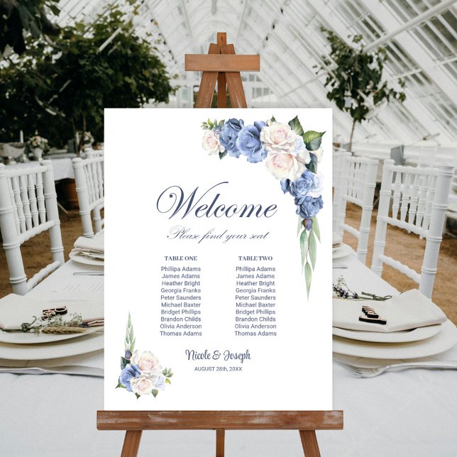 2 Table Blue White Floral Wedding Seating Chart Foam Board (Creator Uploaded)