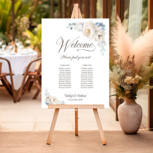 2 Table Blue White Floral Wedding Seating Chart Foam Board