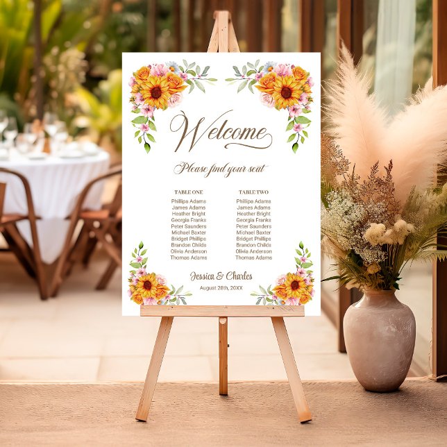 2 Table Sunflower Rose Wedding Seating Chart Foam Board (Creator Uploaded)