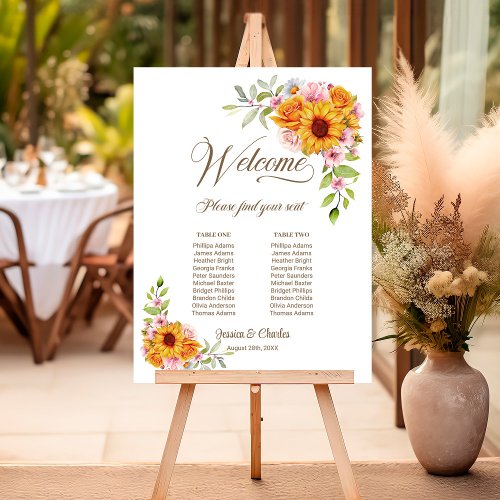 2 Table Yellow Pink Floral Wedding Seating Chart Foam Board