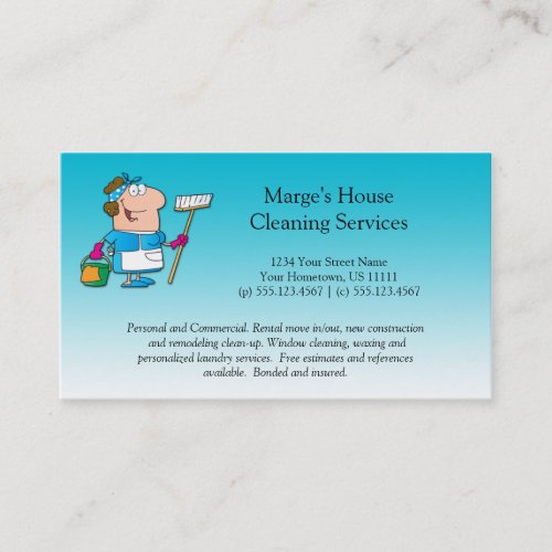 2 Teal Cartoon Maid House Cleaning Customer Loyal Loyalty Card