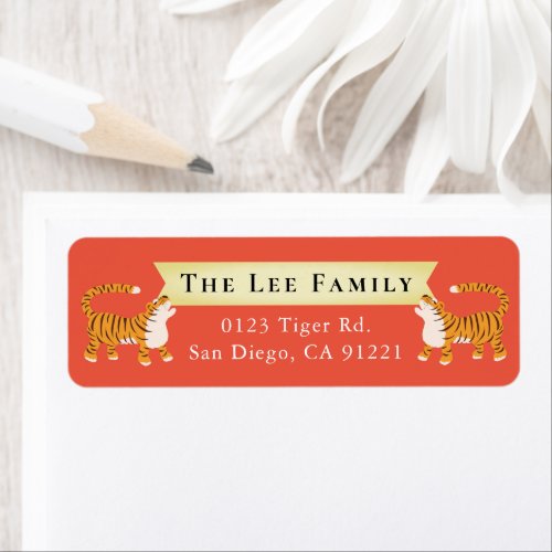 2 Tigers Red Address Label