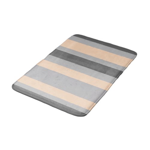 2 Tone Grey and Peach Wide Asymmetrical Stripes Bathroom Mat