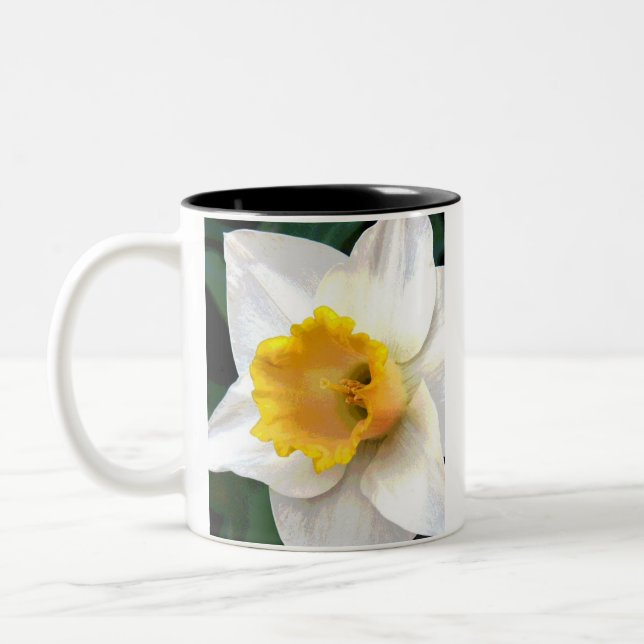 2-tone mug - White Daffodil with Yellow Center (Left)