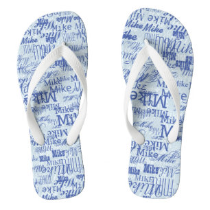 2-tone of blue Stamped Names Allover White Flip Flops