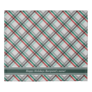 2-Tone Simple Elegant Christmas Red Green Plaid Duvet Cover