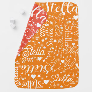 2-Tones Orange/Red Hearts Stars and Music Baby Blanket