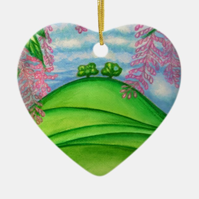 2 Trees & the Macadamia Flowers Painting Ceramic Ornament (Front)