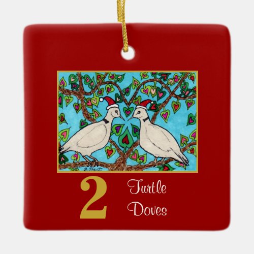 2 Turtle Doves Cute Birds & Typography Love Ceramic Ornament