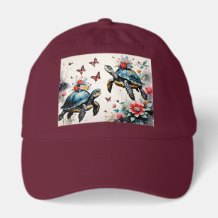 2 Turtle Friends with Flowers and Butterflies Hat