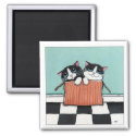 2 Tuxedo Cats in a Box | Cat Art Magnet