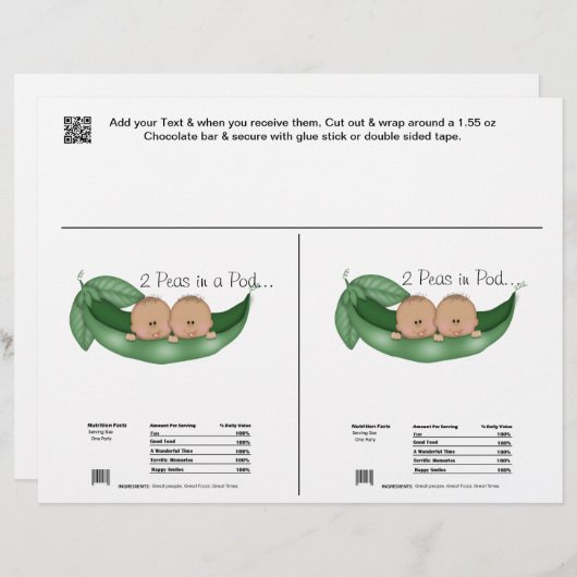 2 Twins Shower Candy Bar Wrappers Party Favors (Front/Back)