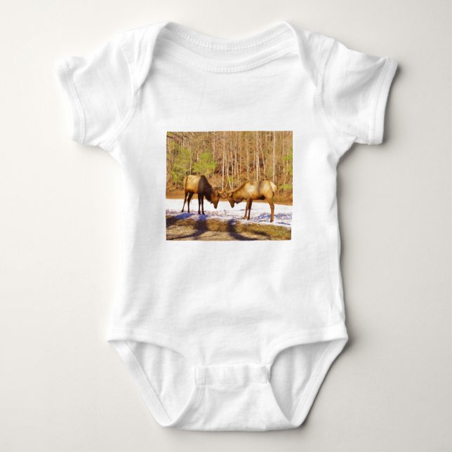 2~ two Bull Elk in the snow Baby Bodysuit (Front)