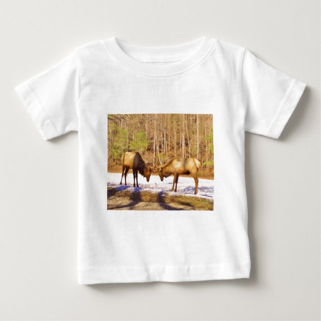 2~ two Bull Elk in the snow Baby T-Shirt (Front)