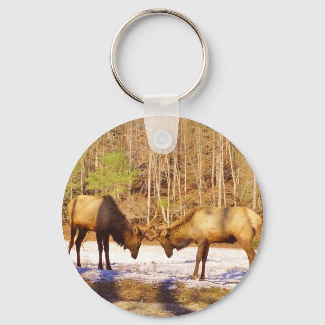 2~ two Bull Elk in the snow Keychain (Front)