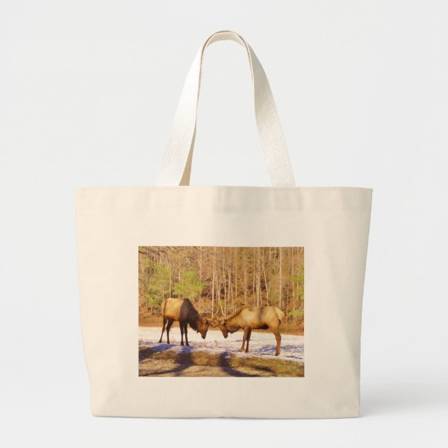 2~ two Bull Elk in the snow Large Tote Bag (Front)