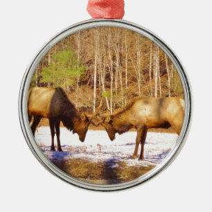 2~ two Bull Elk in the snow Metal Ornament