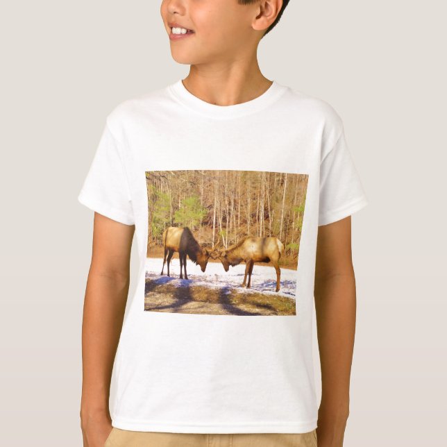 2~ two Bull Elk in the snow T-Shirt (Front)