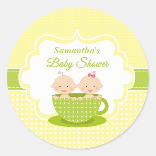 2 Two peas in a pod twin twins unisex baby shower Classic Round Sticker