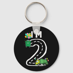 2 Two Years Old Garbage Truck 2nd Birthday Boy Keychain
