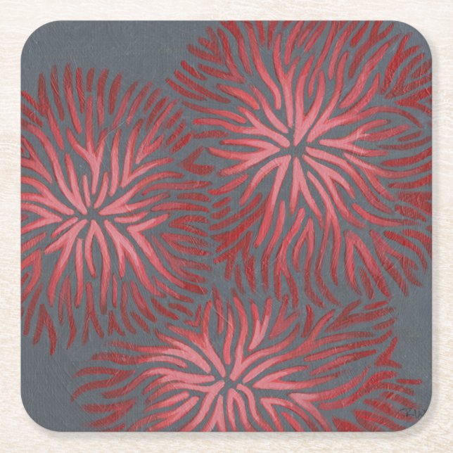 2-Up Dianthus II Square Paper Coaster (Front)