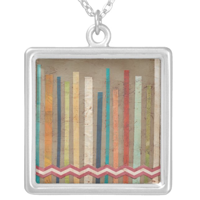 2-Up Paper Fences II Silver Plated Necklace (Front)