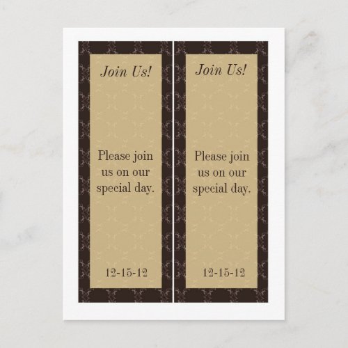 2 Vintage BrownCreme Wedding Save Date Bookmark Announcement Postcard