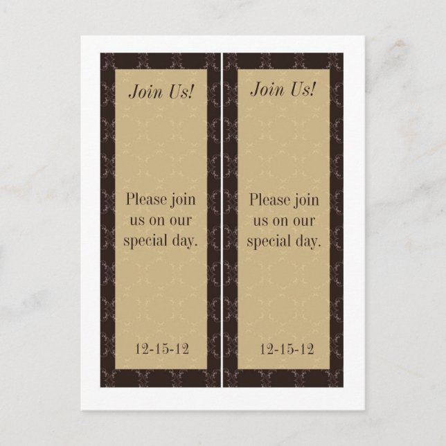 2 Vintage Brown/Creme Wedding Save Date Bookmark Announcement Postcard (Front)