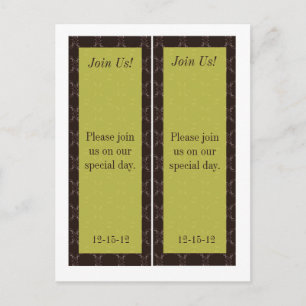 2 Vintage Brown/Green Wedding Save Date Bookmark Announcement Postcard