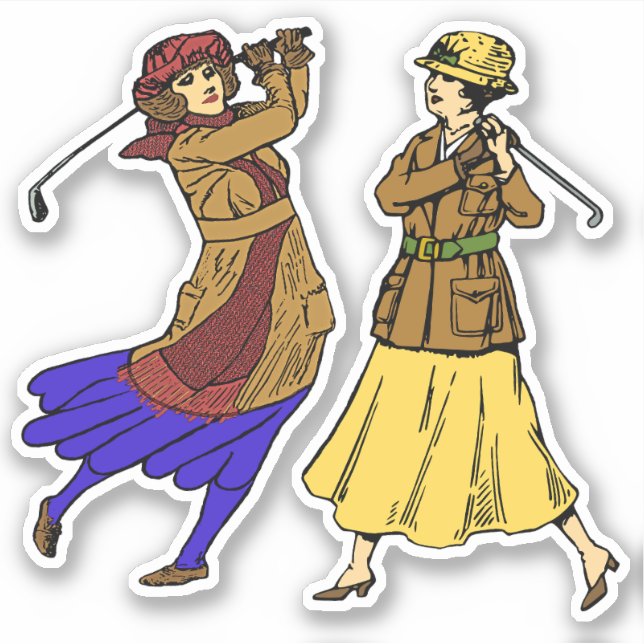 2 Vintage Female Golfers Stickers (Front)