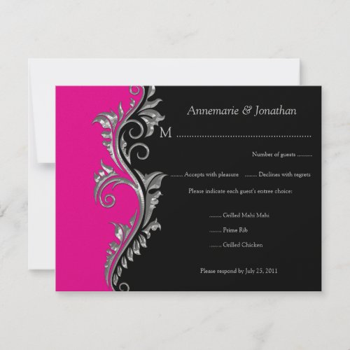 2 Vintage Pink and Black with Silver Swirl RSVP