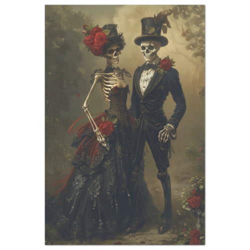 2 Vintage Skeleton Dressed Black Wedding Decoupage Tissue Paper