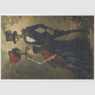 2 Vintage Skeleton Dressed Black Wedding Decoupage Tissue Paper