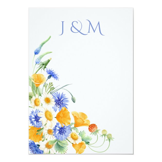 #2 Watercolor Blue Yellow Wildflowers Invitations