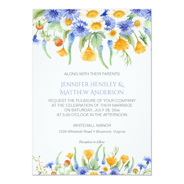 #2 Watercolor Blue Yellow Wildflowers Invitations