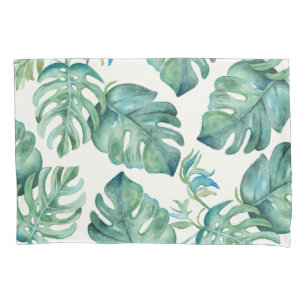 2 Watercolor Monstera Palm Leaf Pillow Case