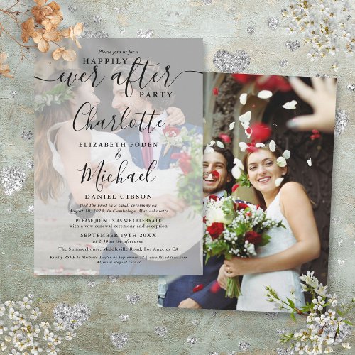 2 Wedding Photos Happily Ever After Script  Invitation