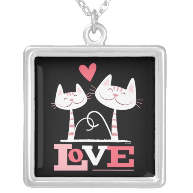 2 White Cats in Love | Rabbit Pendant (Front)